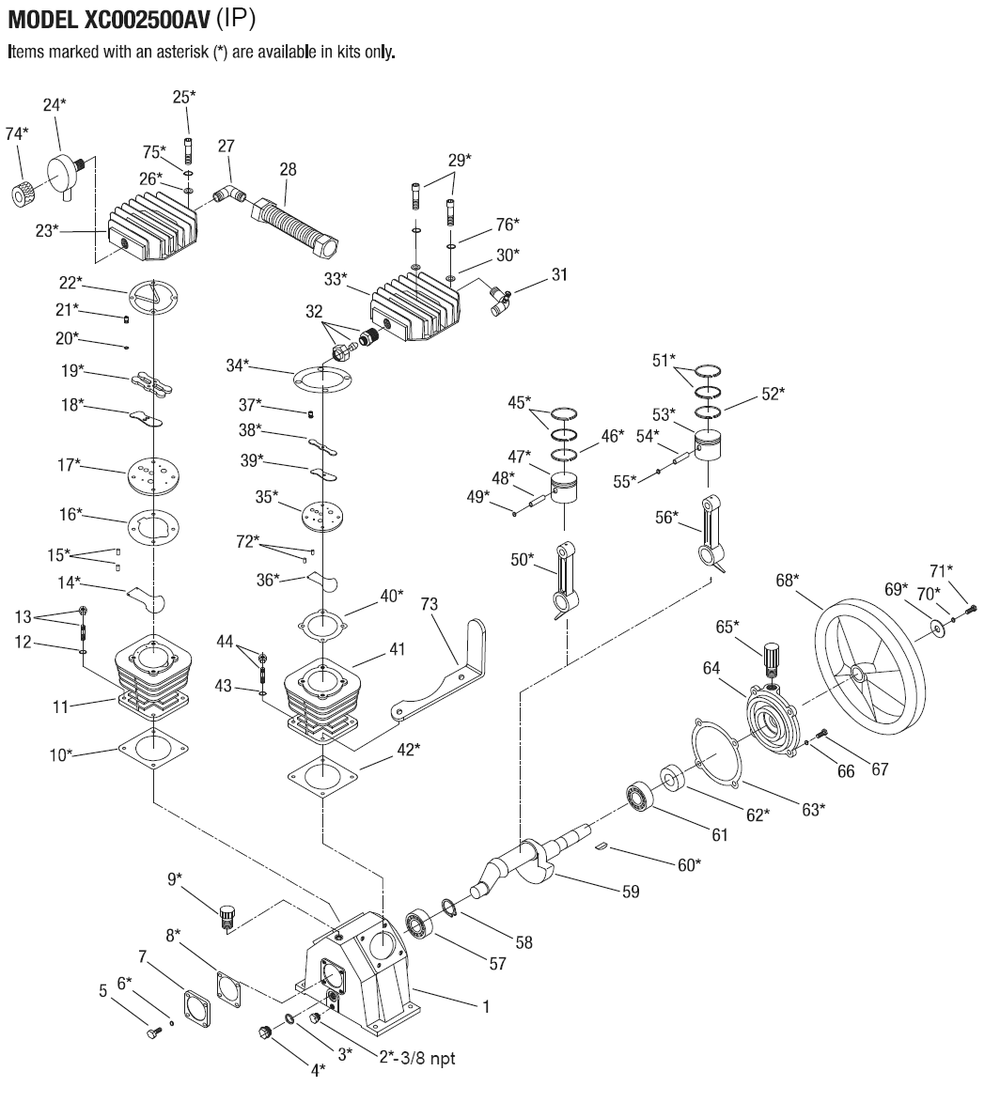 Pump Parts Diagram and Parts List for CE5002  Campbell Hausfeld Compressor
